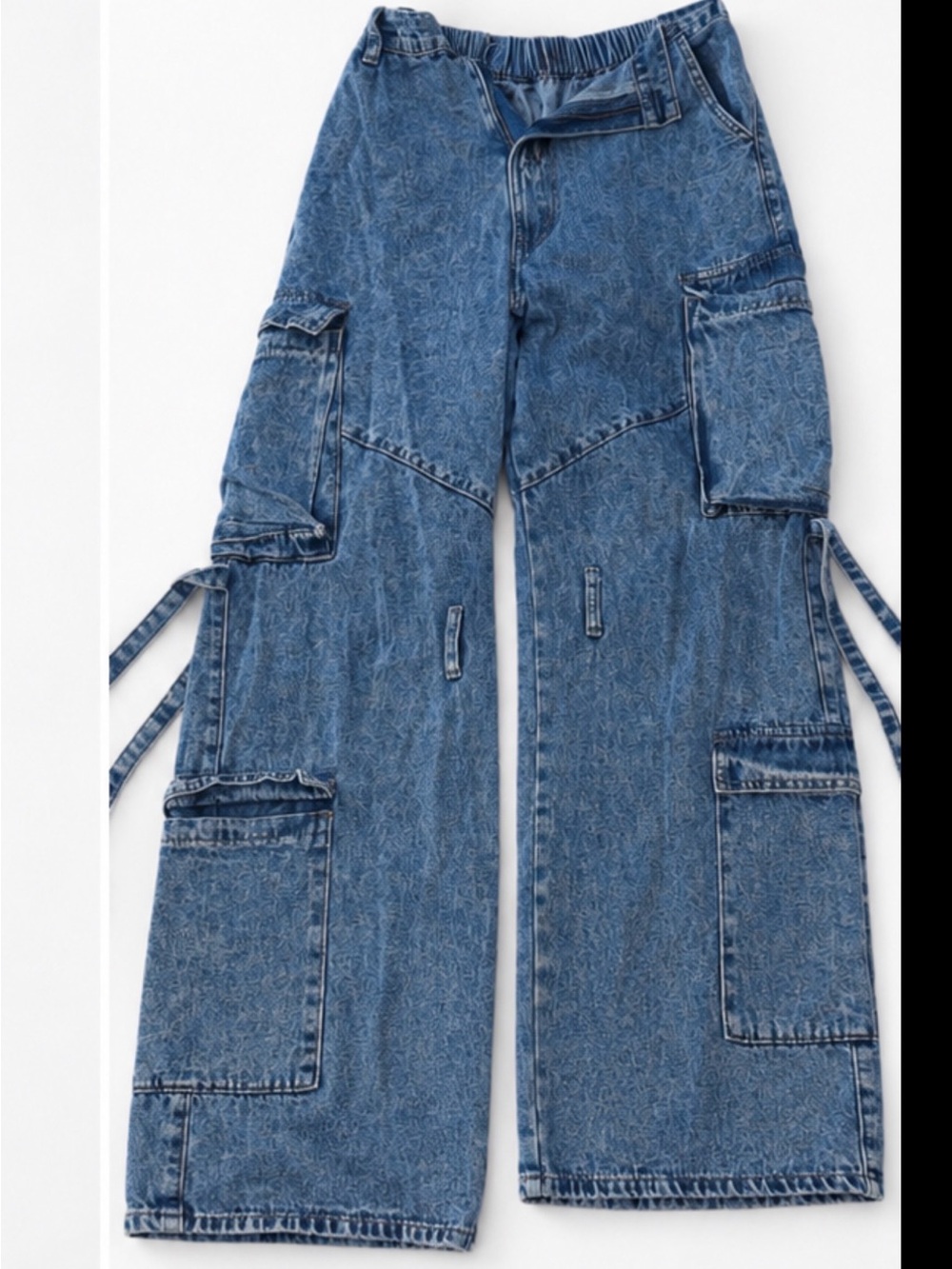 Blue Denim Cargo Wide-Leg Jeans